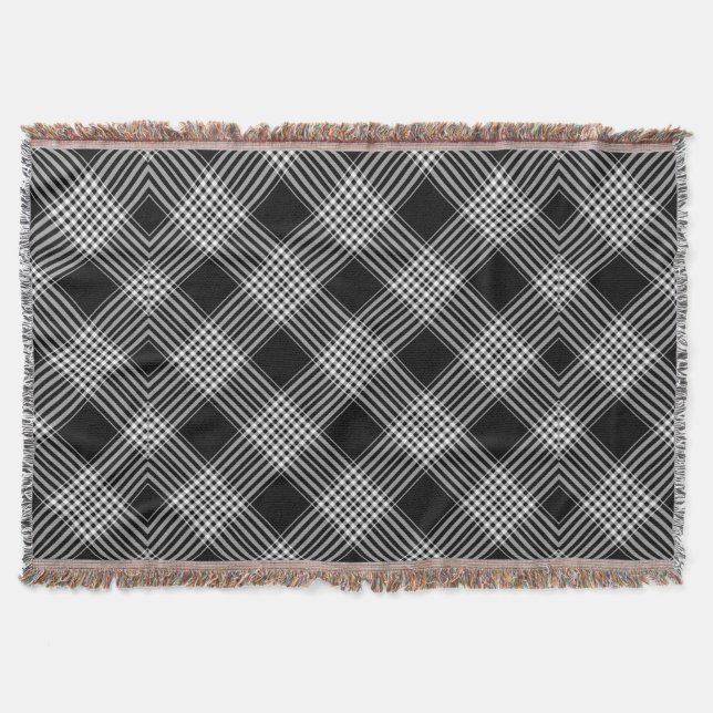 Svart och vit Tartan Plaid Mysfilt (Framsidan)