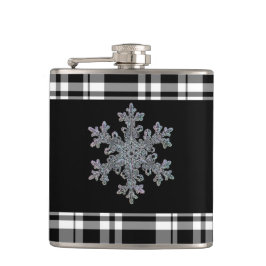Svart och vit tartan, snöflingor fickplunta
