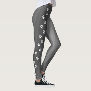 Svart och vit tassavtryck diagonalrandig träningso leggings