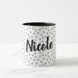 Svart och vit tassavtryck Personlig Mugg Nicole
