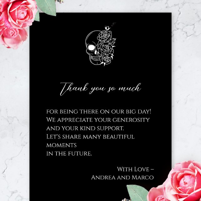 Svart och vit Tattoo Skull Bröllop Tack Kort (gothic thank you card)