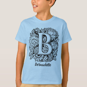 Svart och vit tatuering Blommor Monogram Bokstav B T Shirt