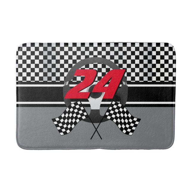 Svart och vit Tävla 🏎 design Badrumsmatta (Framsidan)