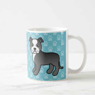 Svart Och Vit Tecknad Staffordshire Bull Terrier Kaffemugg