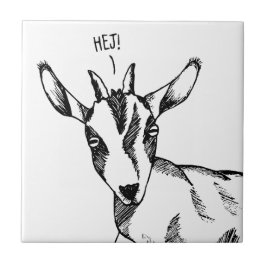 Svart och vit Teckning av småmål som säger "hej!" Kakelplatta