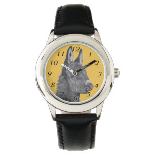 Svart och vit teckning av söt åsna armbandsur