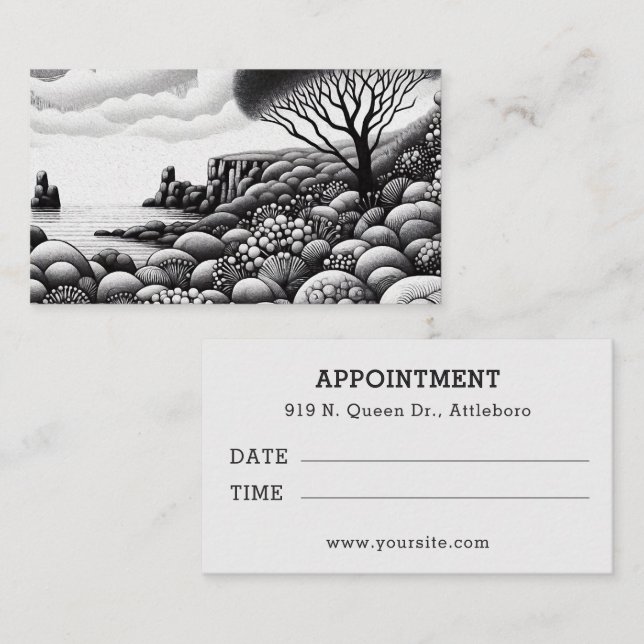 Svart och vit teckning i träd och sten tidsbeställning kort (Fram/baksida)