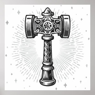Svart och vit Thors hammare Mjolnir Poster