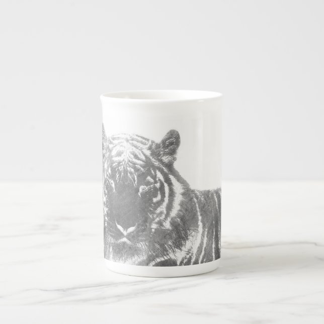 Svart och vit tiger benporslin mugg (Framsidan)