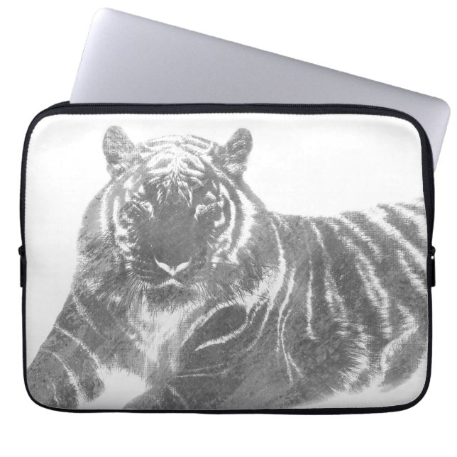 Svart och vit tiger laptop fodral (Framsidan)