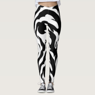 Svart och vit tigerremsor leggings