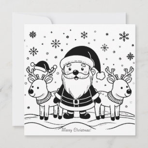 Svart och vit Tomte med renar Julkort