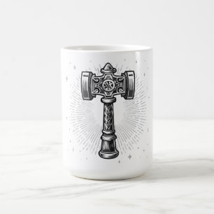 Svart och vit Tors hammare Mjolnir Kaffemugg