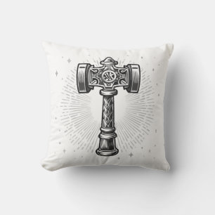 Svart och vit Tors hammare Mjolnir Kudde