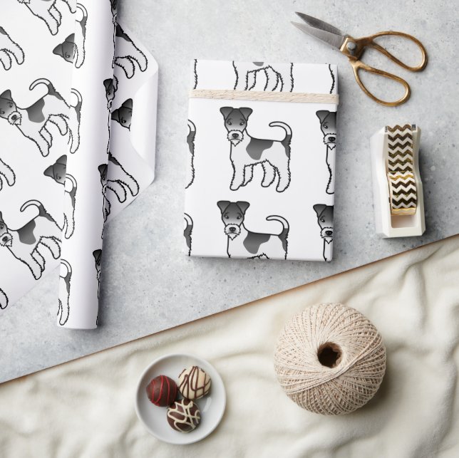 Svart Och Vit Tråd Fox Terrier Söt Hund Mönster Presentpapper (Hantverk)