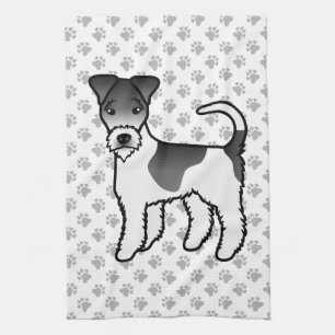 Svart och vit tråd Fox Terrier Söt serieteckning H Kökshandduk