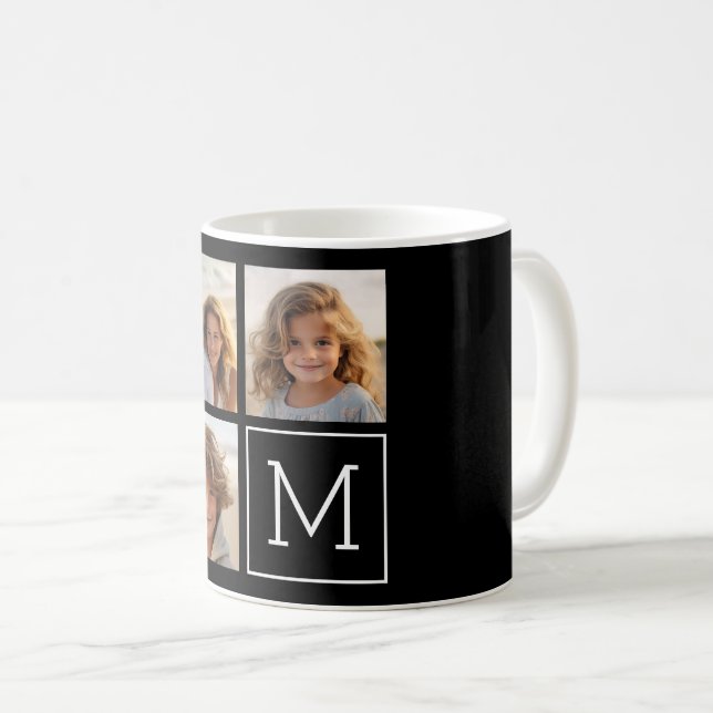 Svart och vit trendig fotokollage med monogram kaffemugg (Framsida höger)