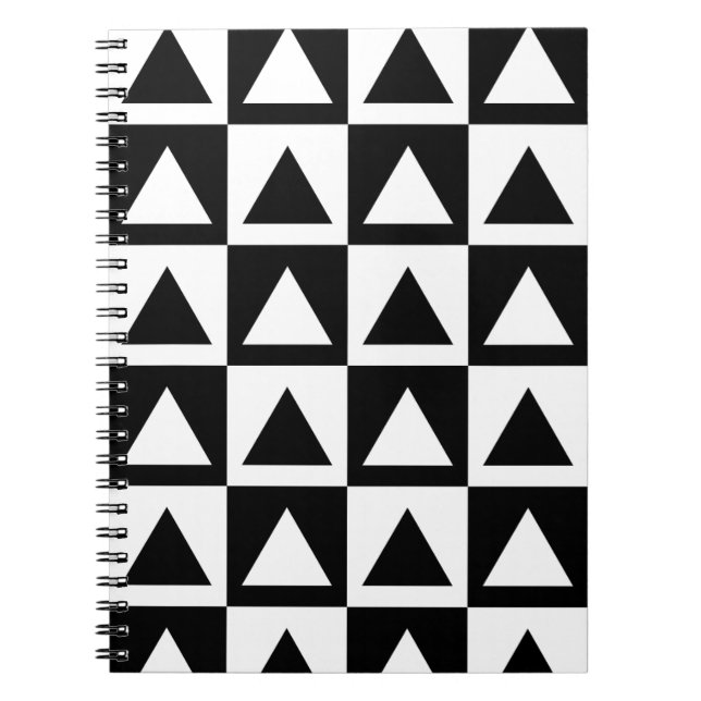 Svart och vit triangelgeometrisk form mönster anteckningsbok med spiral (Framsidan)