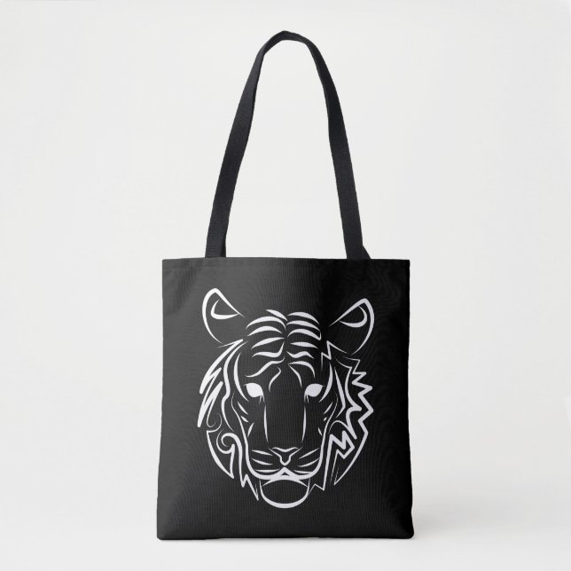 Svart och vit tribal tiger tygkasse (Framsida)
