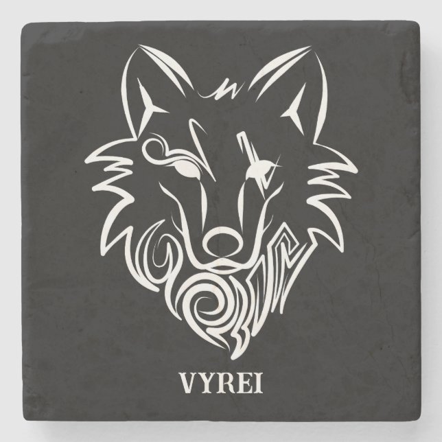 Svart och vit tribal varg stenunderlägg (Framsidan)