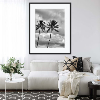Svart och Vit Tropisk Palmträd Fotografi Poster