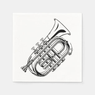Svart och vit trumpet skiss Musikinstrument Pappersservett