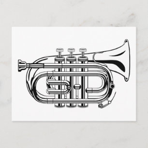 Svart och vit trumpet skiss Musikinstrument Vykort