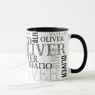 Svart och vit tryckt typografi mugg