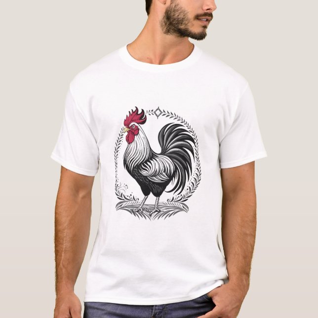 Svart och vit tupp t shirt (Framsida)