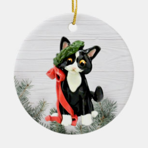 Svart och vit Tuxedo Cat Ornament