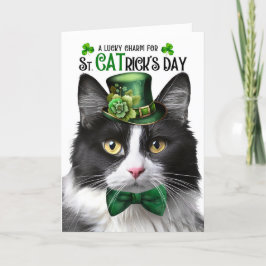 Svart och vit Tuxedo Cat St CATrick's Day Helgkort