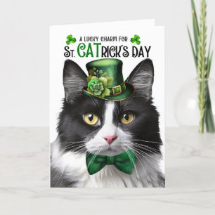 Svart och vit Tuxedo Cat St CATrick's Day Helgkort