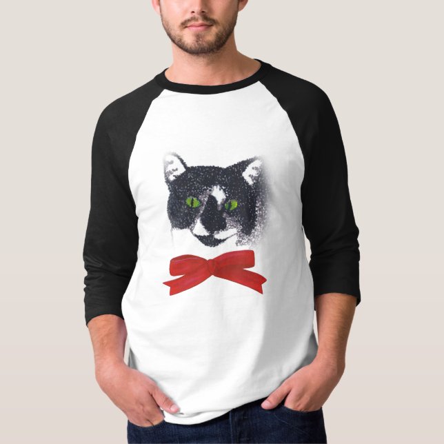 Svart och vit Tuxedo-katt med röd botten, Tshirt T Shirt (Framsida)
