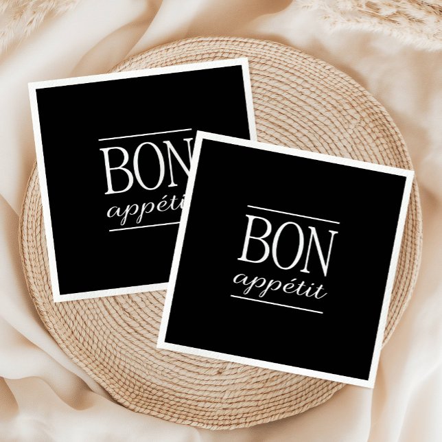 Svart och vit typografi BON APPETIT Pappersservett (BON APPETIT Black & White Kitchen Quote Typography Paper Napkins)