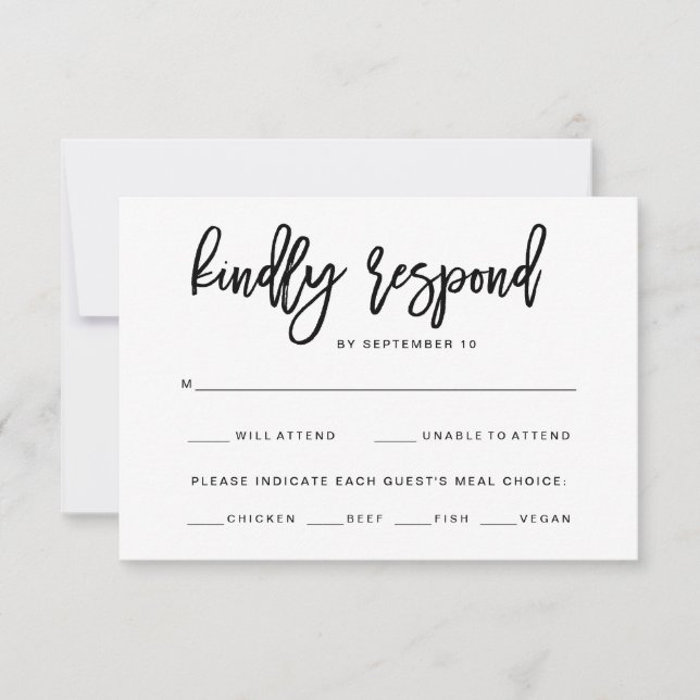 Svart och vit typografi | Middagsval RSVP OSA Kort (Framsida)