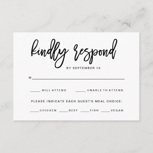 Svart och vit typografi | Middagsval RSVP OSA Kort (Framsida)
