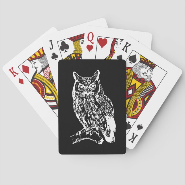 Svart och vit uggla konst casinokort (Baksidan)