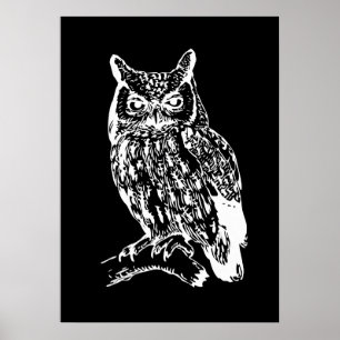Svart och vit uggla konst poster