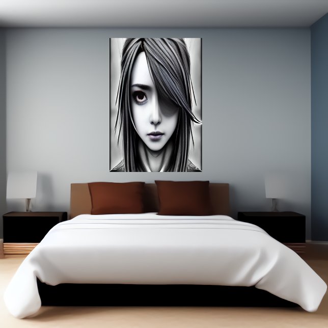 Svart och vit unge dam | AI Art Poster (Skapare uppladdad)