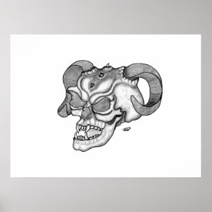 Svart och vit utformning av Skull Djävulen Head Poster