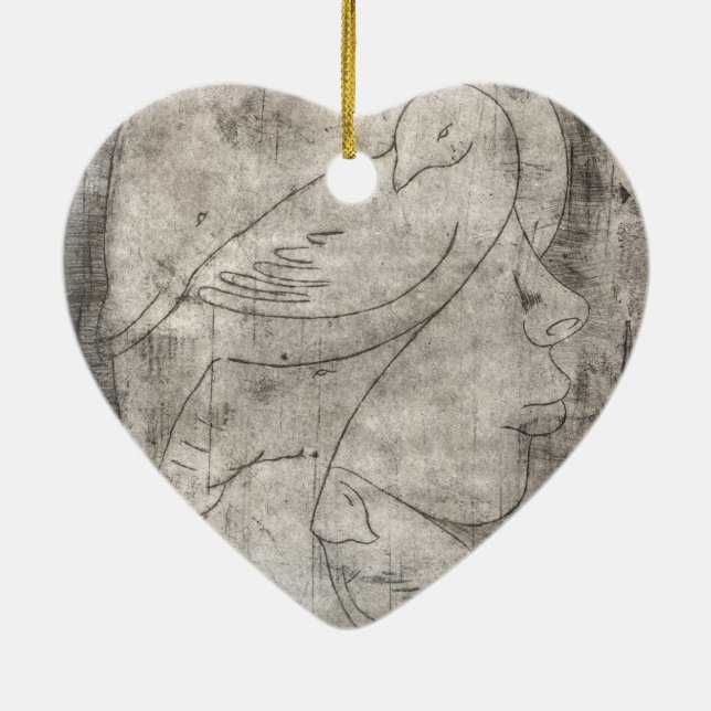 Svart och vit utskrift: Ungefär flicka bland Julgransprydnad Keramik (Baksidan)