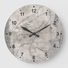 Svart och vit utskrift: Ungefär flicka bland Stor Klocka