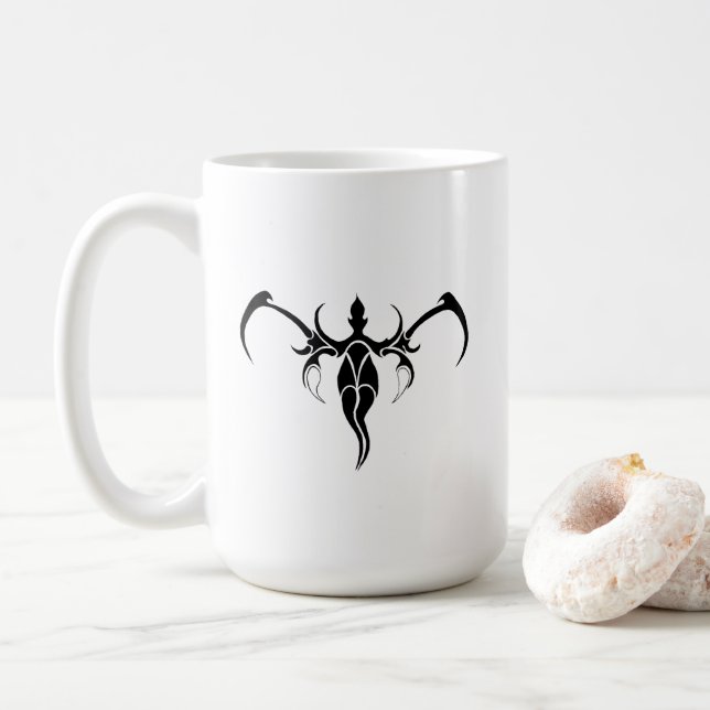 Svart och vit utsmyckad tribal elefantmandala kaffemugg (Med munk)