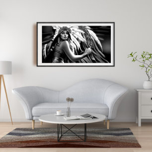 Svart och vit vacker indisk kvinna Monokrom Poster