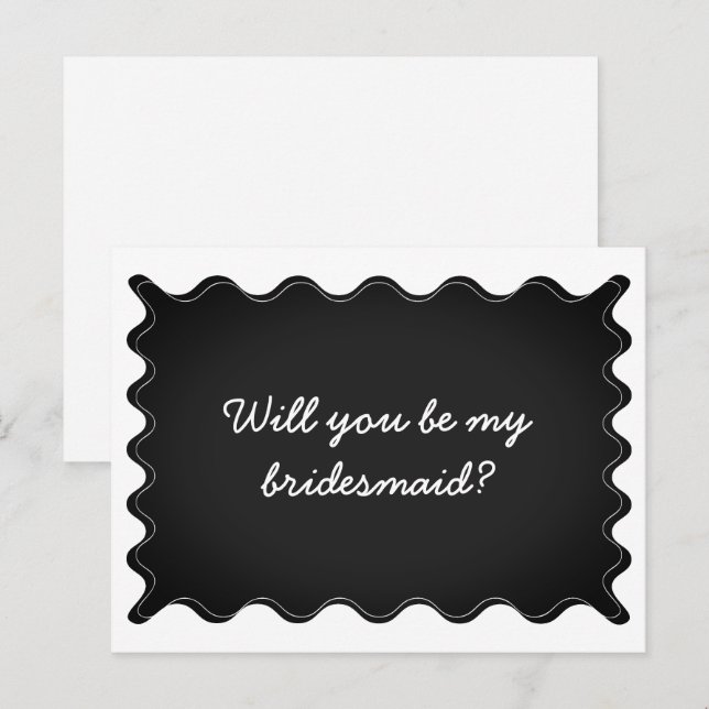 Svart och vit vågig brudtärna-förslagskort meddelande vykort (Fram/baksida)