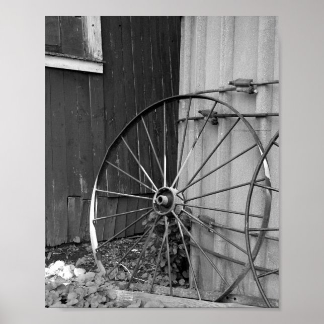 Svart och vit vagnshjul och silo poster (Framsidan)