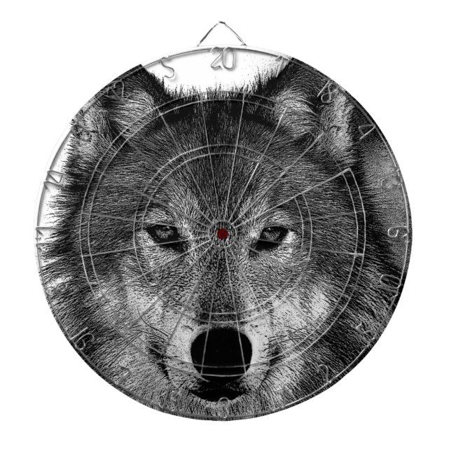 Svart och vit Varg Darttavla (Framsidan)