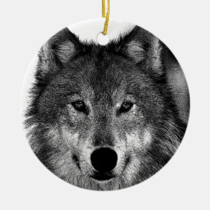 Svart och vit Varg Julgransprydnad Keramik
