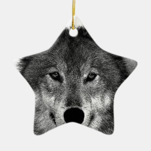 Svart och vit Varg Julgransprydnad Keramik