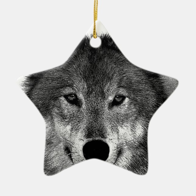 Svart och vit Varg Julgransprydnad Keramik (Framsidan)